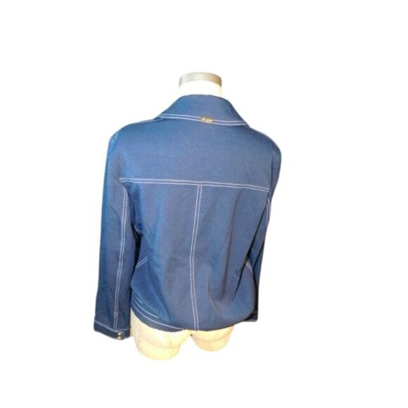 St. John Sport Size P Petite Small Navy Blue White Sporty Designer Zip Jacket - Picture 5 of 5